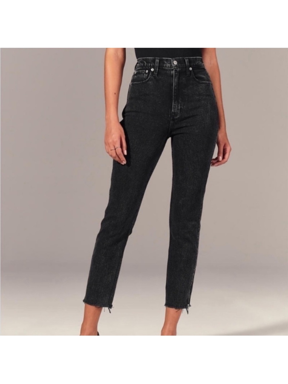 Abercrombie & Fitch Black Washed High-Rise Ankle Zip Jeans - Picture 2 of 8